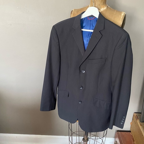 Other - Men’s Tailored Gray Pinstripe Blazer Sport Coat Blue Lining 3 Button XS/S